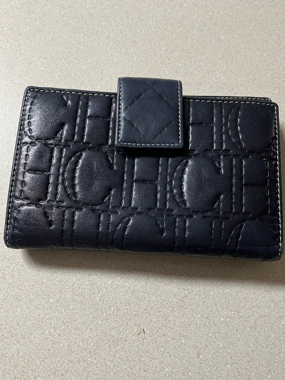 Carolina Herrera Black Leather Card Wallet with Contrast Stitching